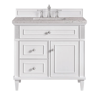 James Martin - Lorelai 36" Single Vanity, Bright White w/ 3 CM Eternal Jasmine Pearl Silestone Top - 424-V36-BW-3EJP view 1