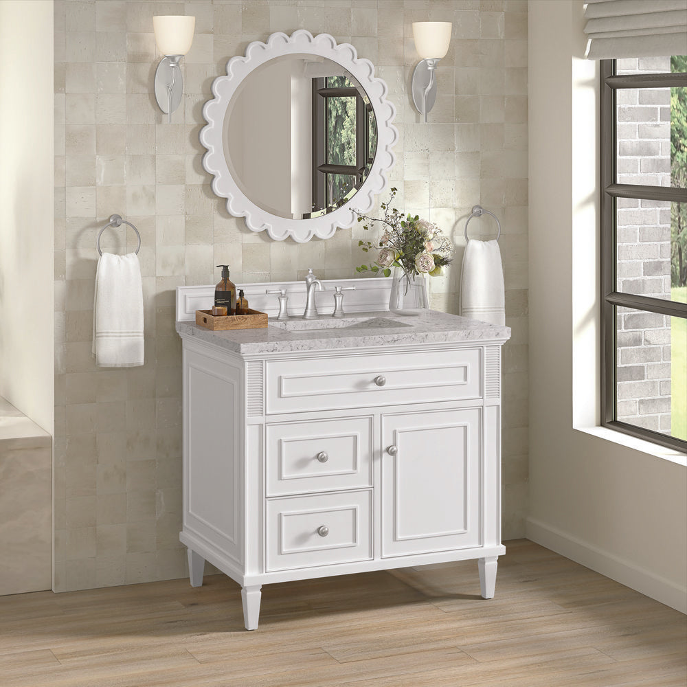 James Martin - Lorelai 36" Single Vanity, Bright White w/ 3 CM Eternal Jasmine Pearl Silestone Top - 424-V36-BW-3EJP view 4