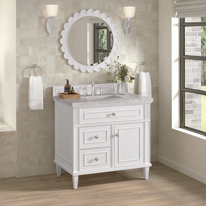 James Martin - Lorelai 36" Single Vanity, Bright White w/ 3 CM Eternal Jasmine Pearl Silestone Top - 424-V36-BW-3EJP view 4