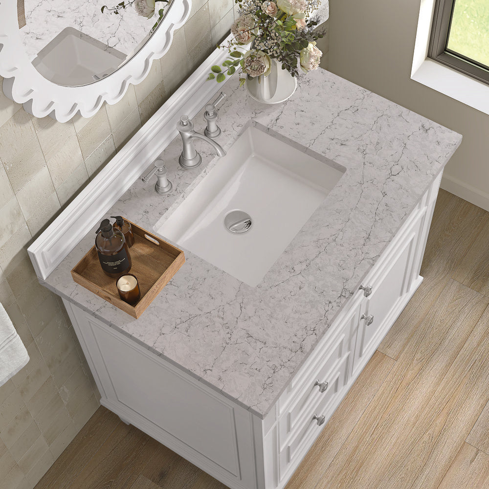 James Martin - Lorelai 36" Single Vanity, Bright White w/ 3 CM Eternal Jasmine Pearl Silestone Top - 424-V36-BW-3EJP view 7