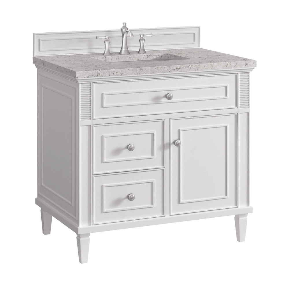 James Martin - Lorelai 36" Single Vanity, Bright White w/ 3 CM Eternal Jasmine Pearl Silestone Top - 424-V36-BW-3EJP view 10