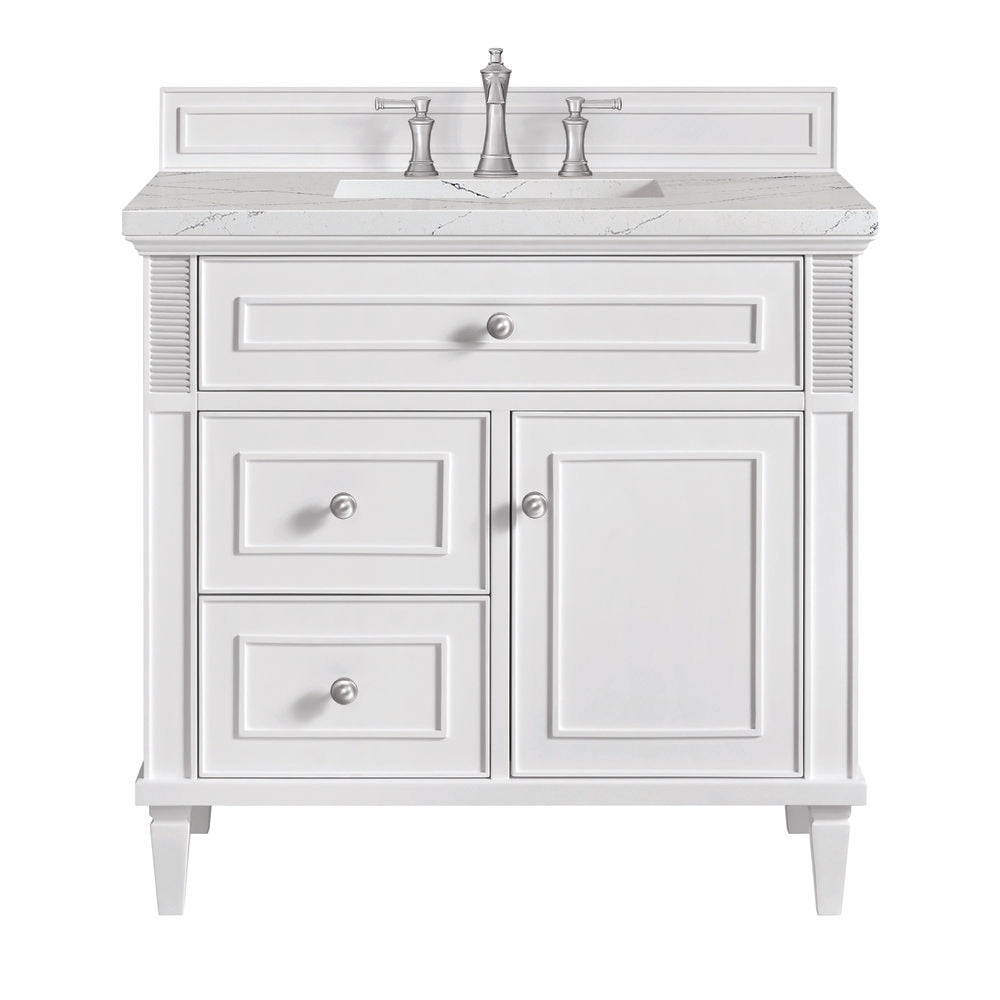 James Martin - Lorelai 36" Single Vanity, Bright White w/ 3 CM Ethereal Noctis Silestone Top - 424-V36-BW-3ENC view 1