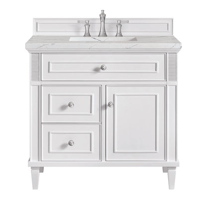 James Martin - Lorelai 36" Single Vanity, Bright White w/ 3 CM Ethereal Noctis Silestone Top - 424-V36-BW-3ENC view 1