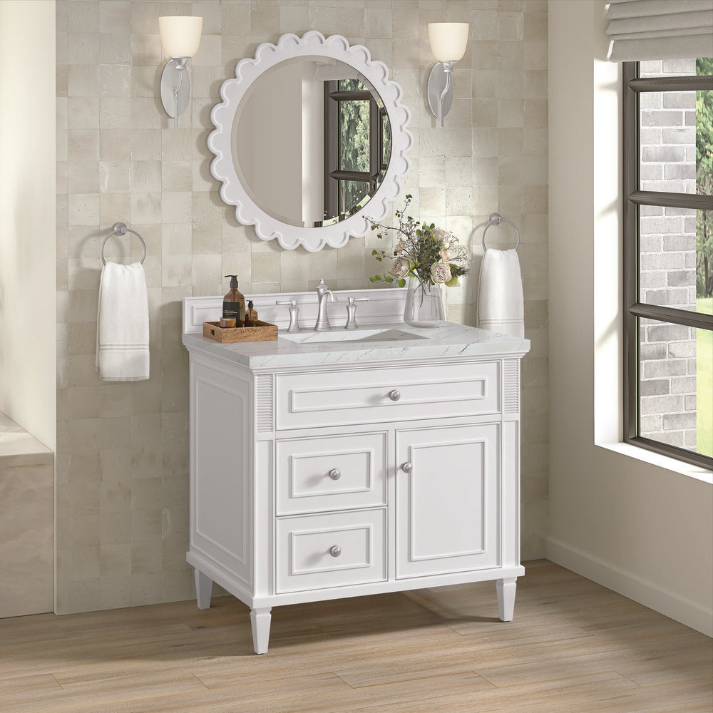 James Martin - Lorelai 36" Single Vanity, Bright White w/ 3 CM Ethereal Noctis Silestone Top - 424-V36-BW-3ENC view 4