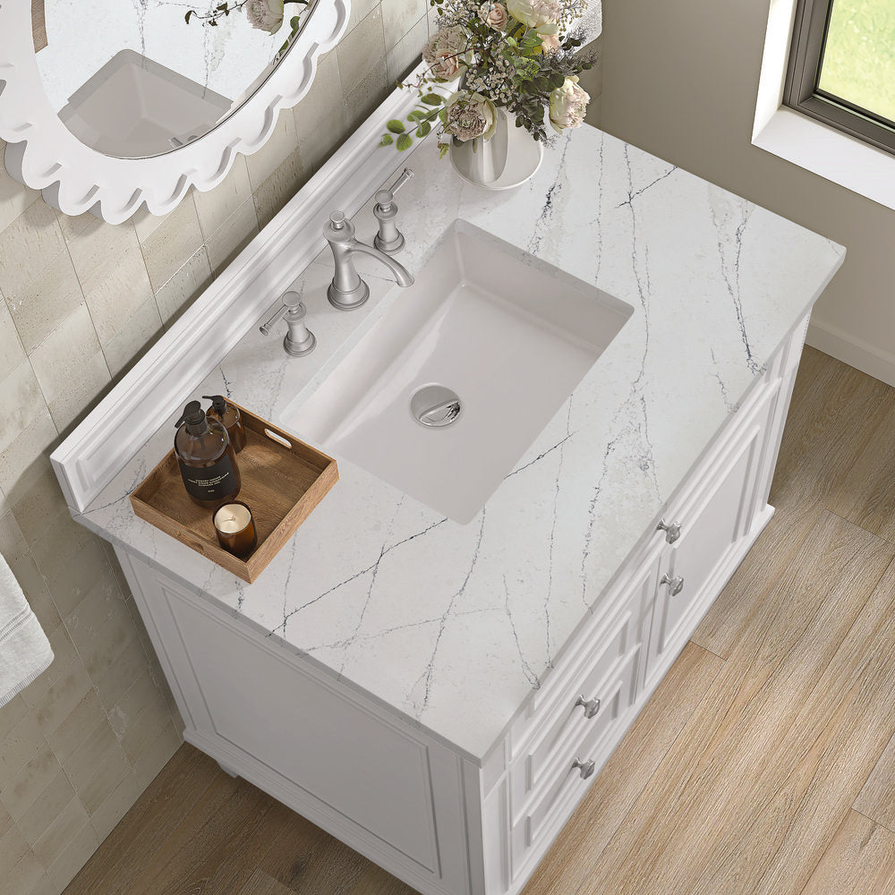 James Martin - Lorelai 36" Single Vanity, Bright White w/ 3 CM Ethereal Noctis Silestone Top - 424-V36-BW-3ENC view 7