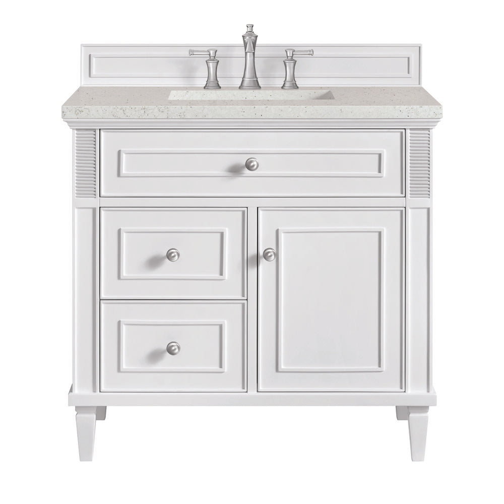 James Martin - Lorelai 36" Single Vanity, Bright White w/ 3 CM Lime Delight Silestone Top - 424-V36-BW-3LDL view 1