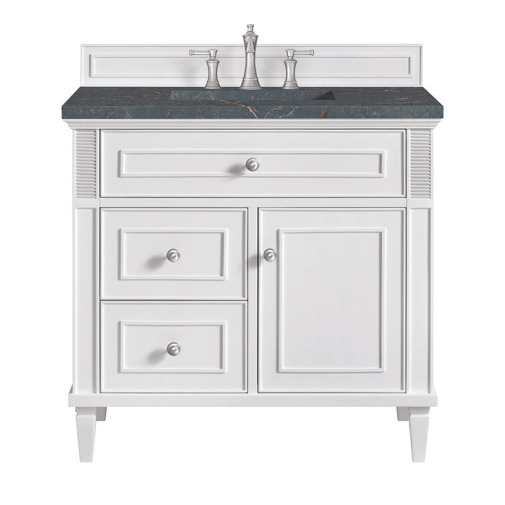 James Martin - Lorelai 36" Single Vanity, Bright White w/ 3 CM Parisien Bleu Silestone Top - 424-V36-BW-3PBL view 1