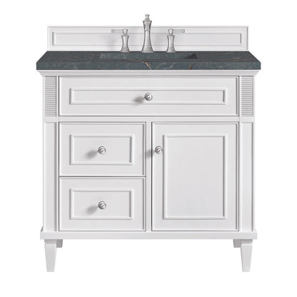 James Martin - Lorelai 36" Single Vanity, Bright White w/ 3 CM Parisien Bleu Silestone Top - 424-V36-BW-3PBL view 1