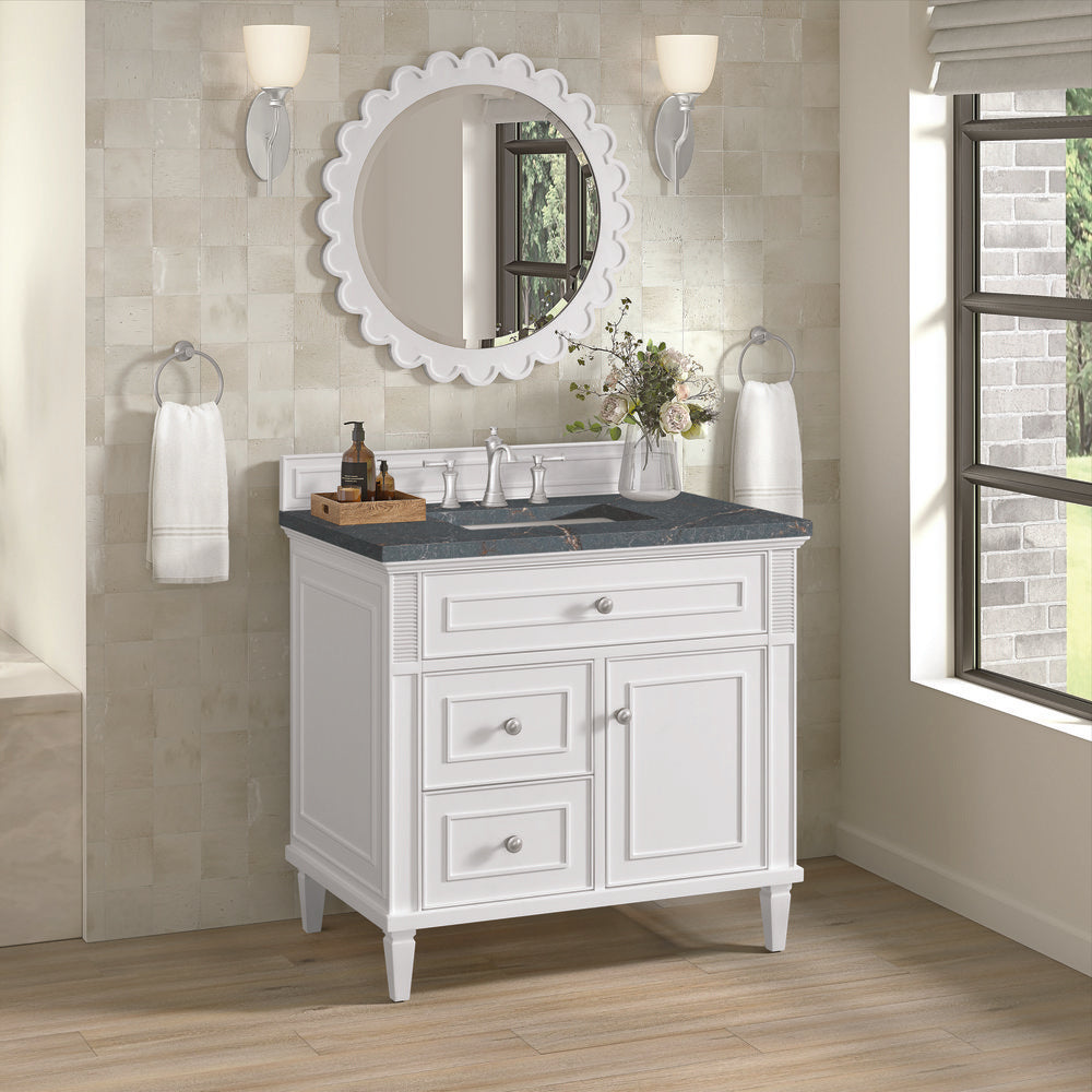 James Martin - Lorelai 36" Single Vanity, Bright White w/ 3 CM Parisien Bleu Silestone Top - 424-V36-BW-3PBL view 4