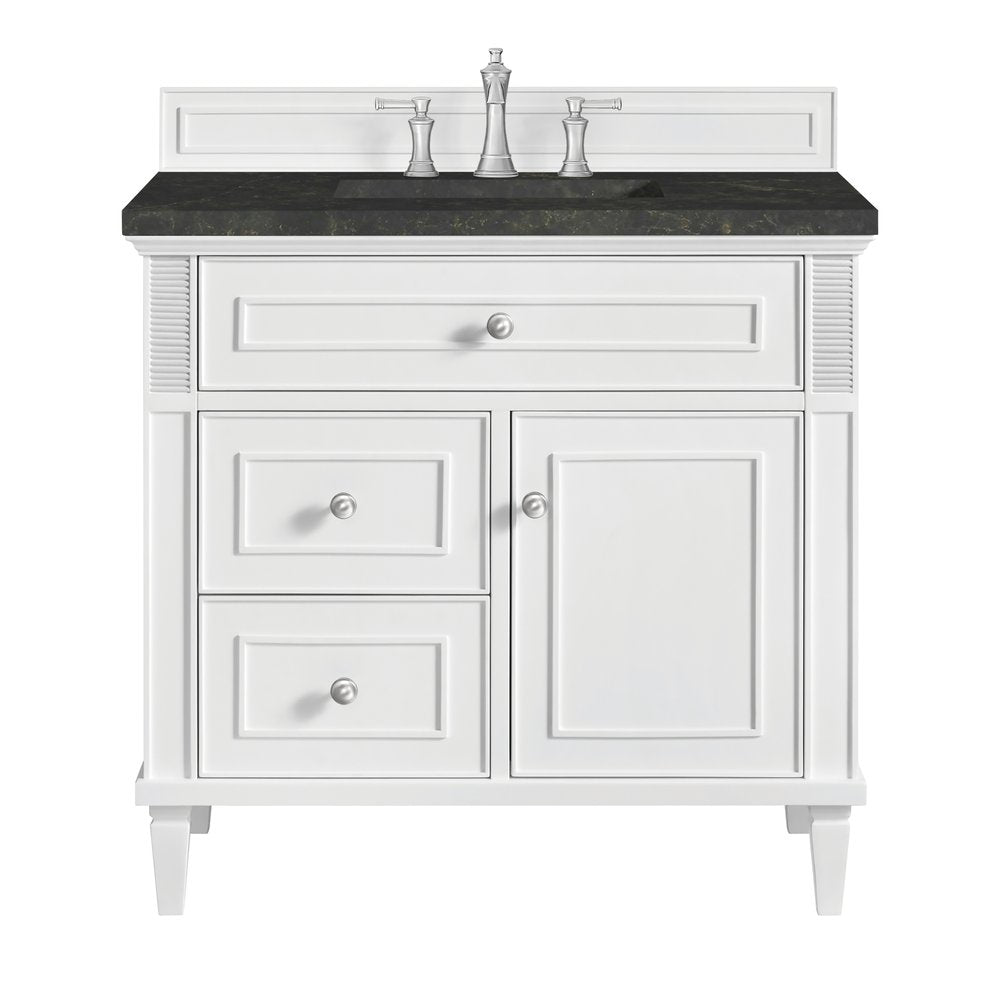 James Martin - Lorelai 36" Single Vanity, Bright White, w/ 3 CM Phantome Eclos Top - 424-V36-BW-3PHT view 1