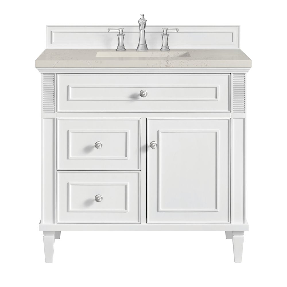 James Martin - Lorelai 36" Single Vanity, Bright White, w/ 3 CM Siberian Silestone Top - 424-V36-BW-3SFR view 1