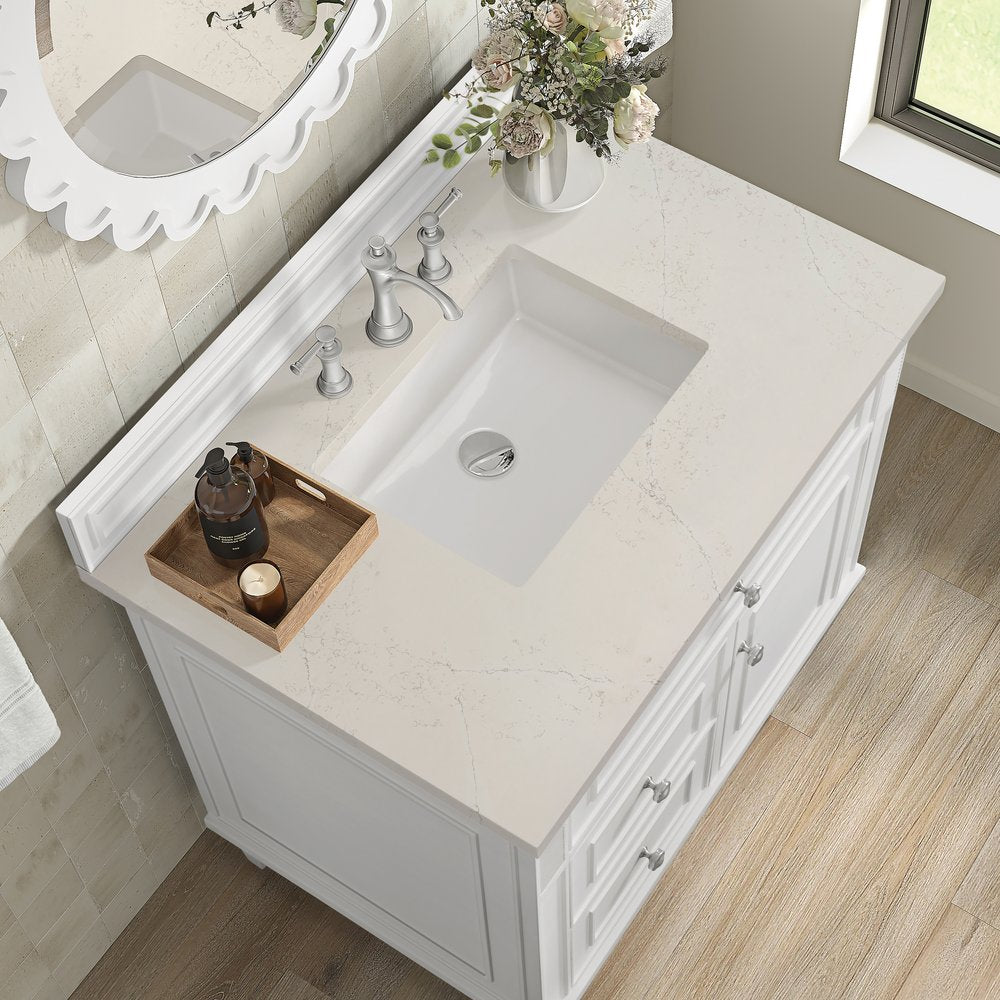 James Martin - Lorelai 36" Single Vanity, Bright White, w/ 3 CM Siberian Silestone Top - 424-V36-BW-3SFR view 7