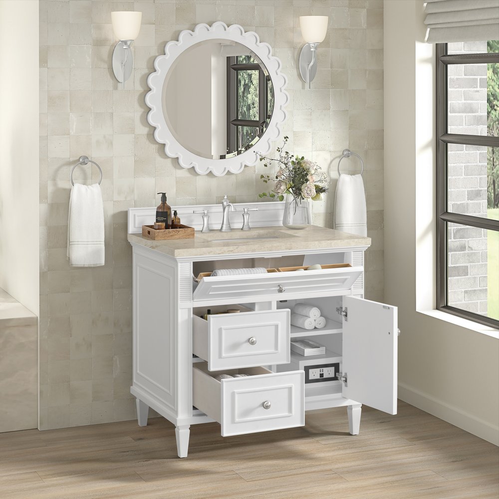 James Martin - Lorelai 36" Single Vanity, Bright White, w/ 3 CM Tajnar Eclos Top - 424-V36-BW-3TJR view 5