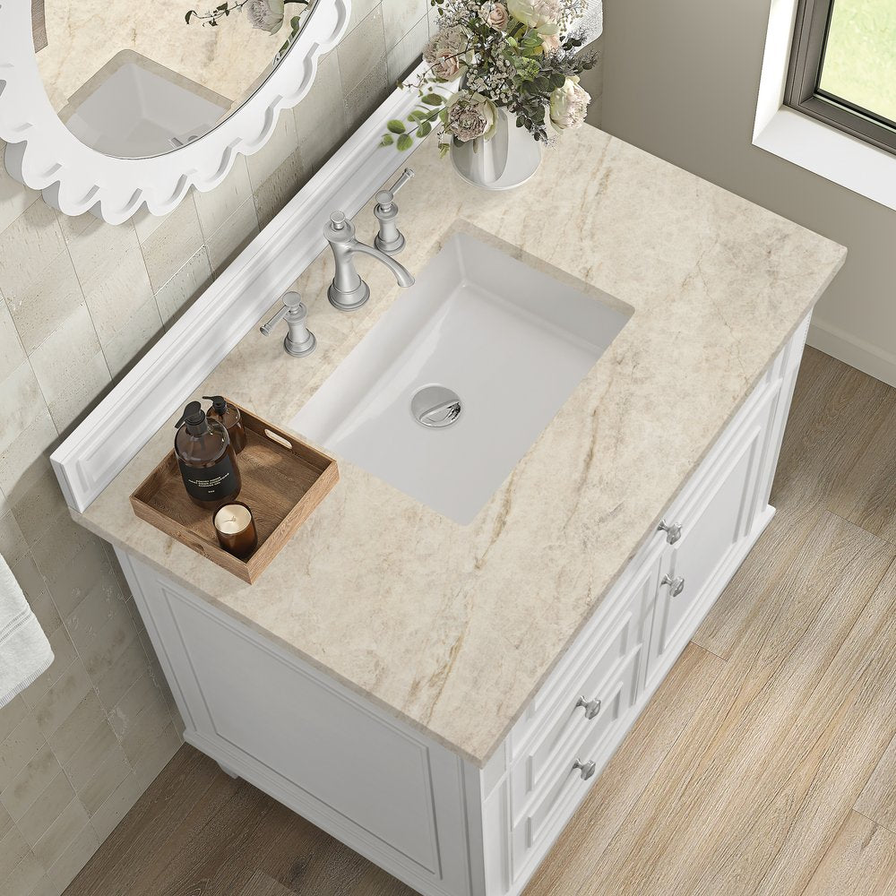 James Martin - Lorelai 36" Single Vanity, Bright White, w/ 3 CM Tajnar Eclos Top - 424-V36-BW-3TJR view 7