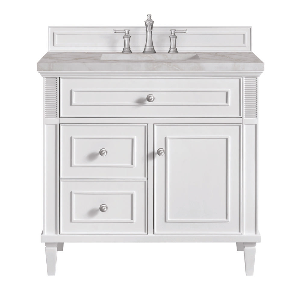 James Martin - Lorelai 36" Single Vanity, Bright White w/ 3 CM Victorian Silver Silestone Top - 424-V36-BW-3VSL view 1
