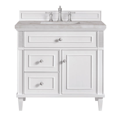 James Martin - Lorelai 36" Single Vanity, Bright White w/ 3 CM Victorian Silver Silestone Top - 424-V36-BW-3VSL view 1