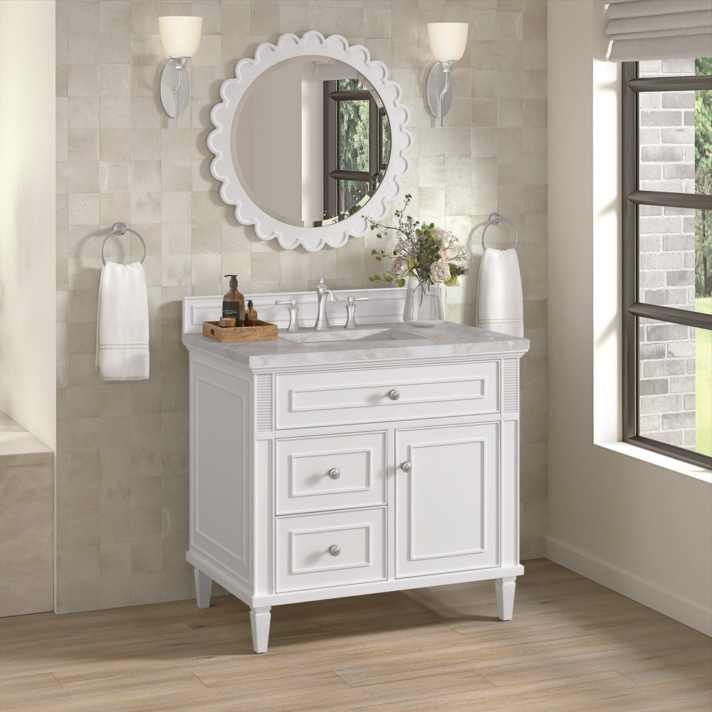 James Martin - Lorelai 36" Single Vanity, Bright White w/ 3 CM Victorian Silver Silestone Top - 424-V36-BW-3VSL view 4