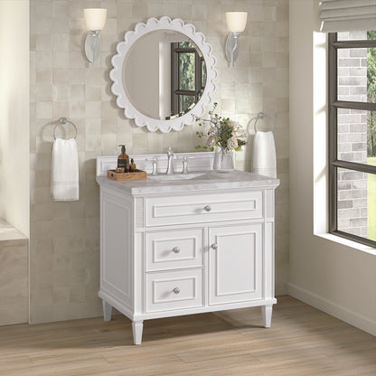 James Martin - Lorelai 36" Single Vanity, Bright White w/ 3 CM Victorian Silver Silestone Top - 424-V36-BW-3VSL view 4