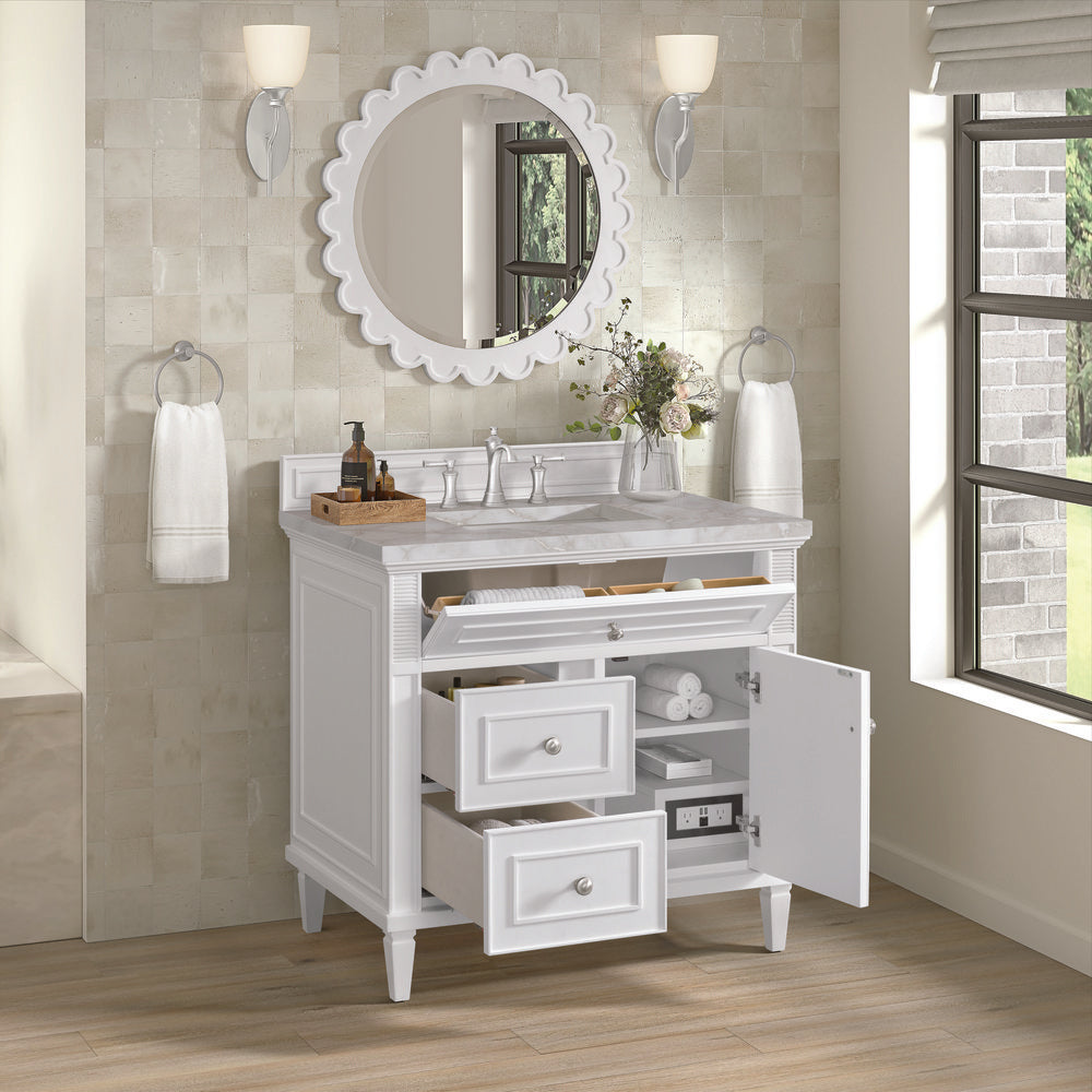 James Martin - Lorelai 36" Single Vanity, Bright White w/ 3 CM Victorian Silver Silestone Top - 424-V36-BW-3VSL view 5