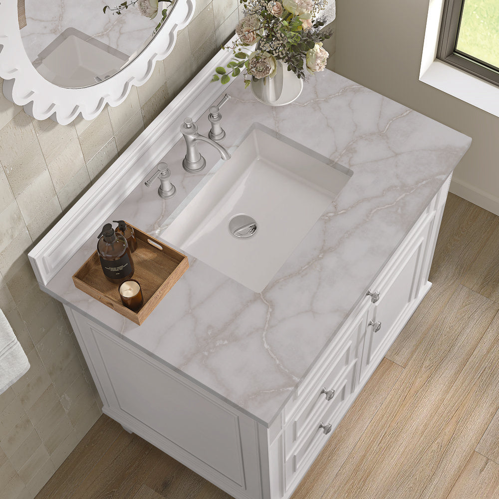 James Martin - Lorelai 36" Single Vanity, Bright White w/ 3 CM Victorian Silver Silestone Top - 424-V36-BW-3VSL view 7