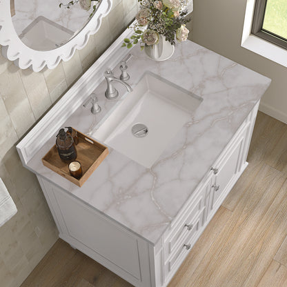 James Martin - Lorelai 36" Single Vanity, Bright White w/ 3 CM Victorian Silver Silestone Top - 424-V36-BW-3VSL view 7