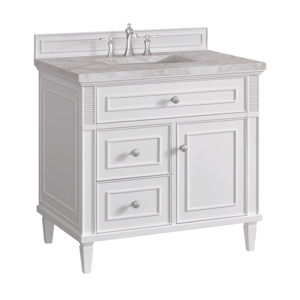 James Martin - Lorelai 36" Single Vanity, Bright White w/ 3 CM Victorian Silver Silestone Top - 424-V36-BW-3VSL view 10