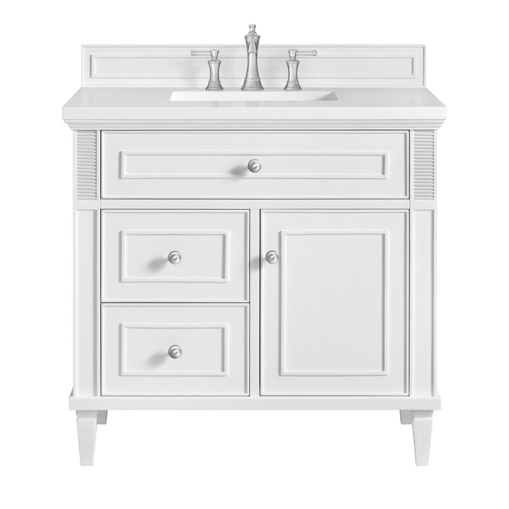 James Martin - Lorelai 36" Single Vanity, Bright White w/ 3 CM White Zeus Silestone Top - 424-V36-BW-3WZ view 1