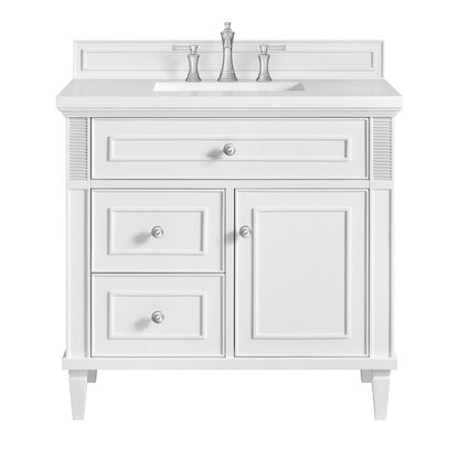James Martin - Lorelai 36" Single Vanity, Bright White w/ 3 CM White Zeus Silestone Top - 424-V36-BW-3WZ view 1