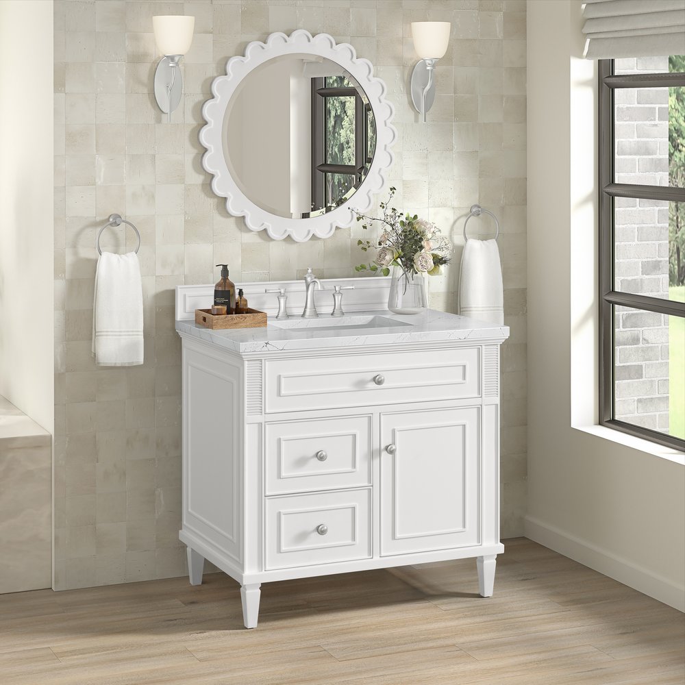 James Martin - Lorelai 36" Single Vanity, Bright White w/ 3 CM White Zeus Silestone Top - 424-V36-BW-3WZ view 4
