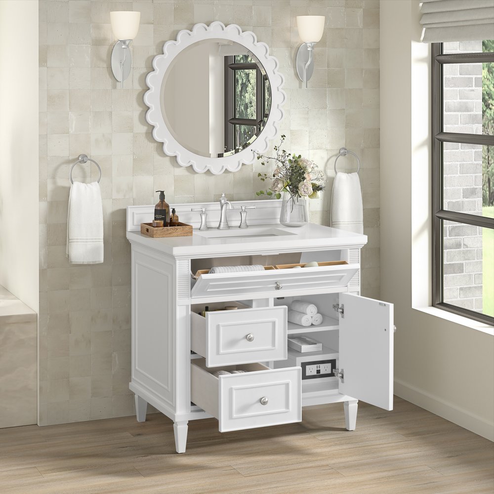 James Martin - Lorelai 36" Single Vanity, Bright White w/ 3 CM White Zeus Silestone Top - 424-V36-BW-3WZ view 5