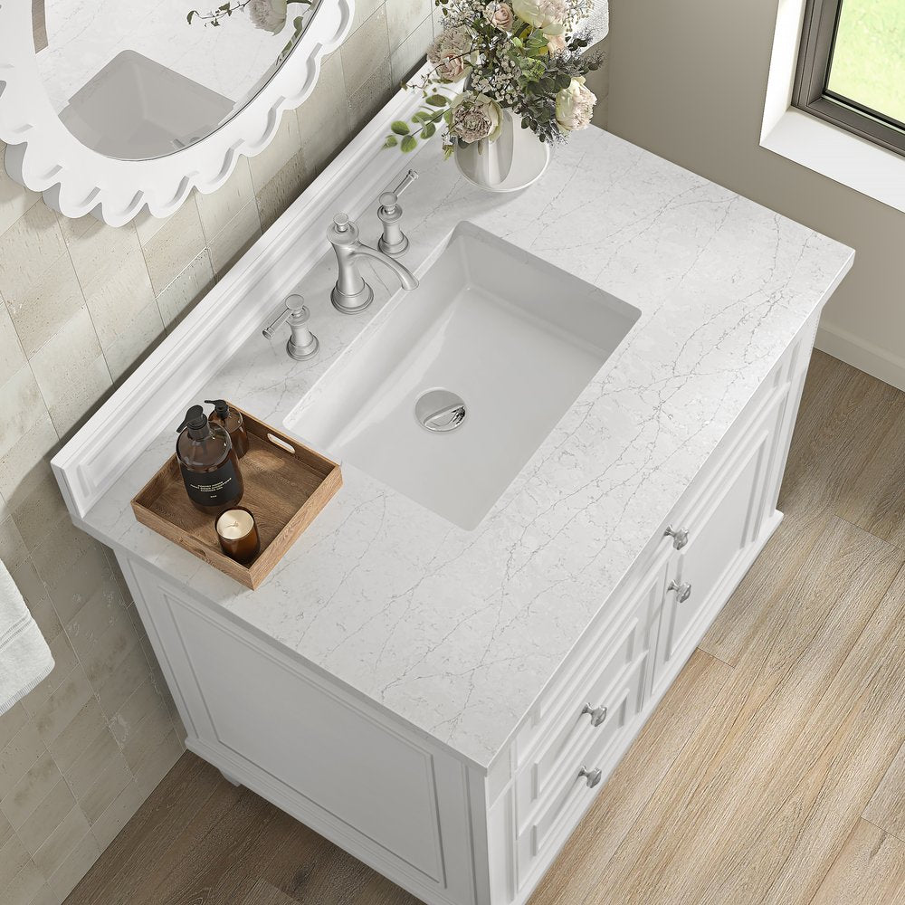James Martin - Lorelai 36" Single Vanity, Bright White w/ 3 CM White Zeus Silestone Top - 424-V36-BW-3WZ view 7