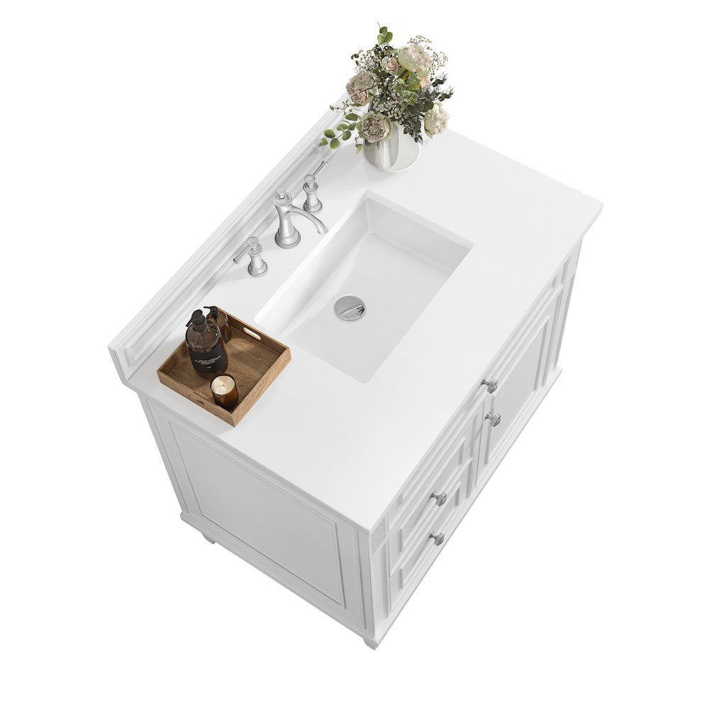 James Martin - Lorelai 36" Single Vanity, Bright White w/ 3 CM White Zeus Silestone Top - 424-V36-BW-3WZ view 8