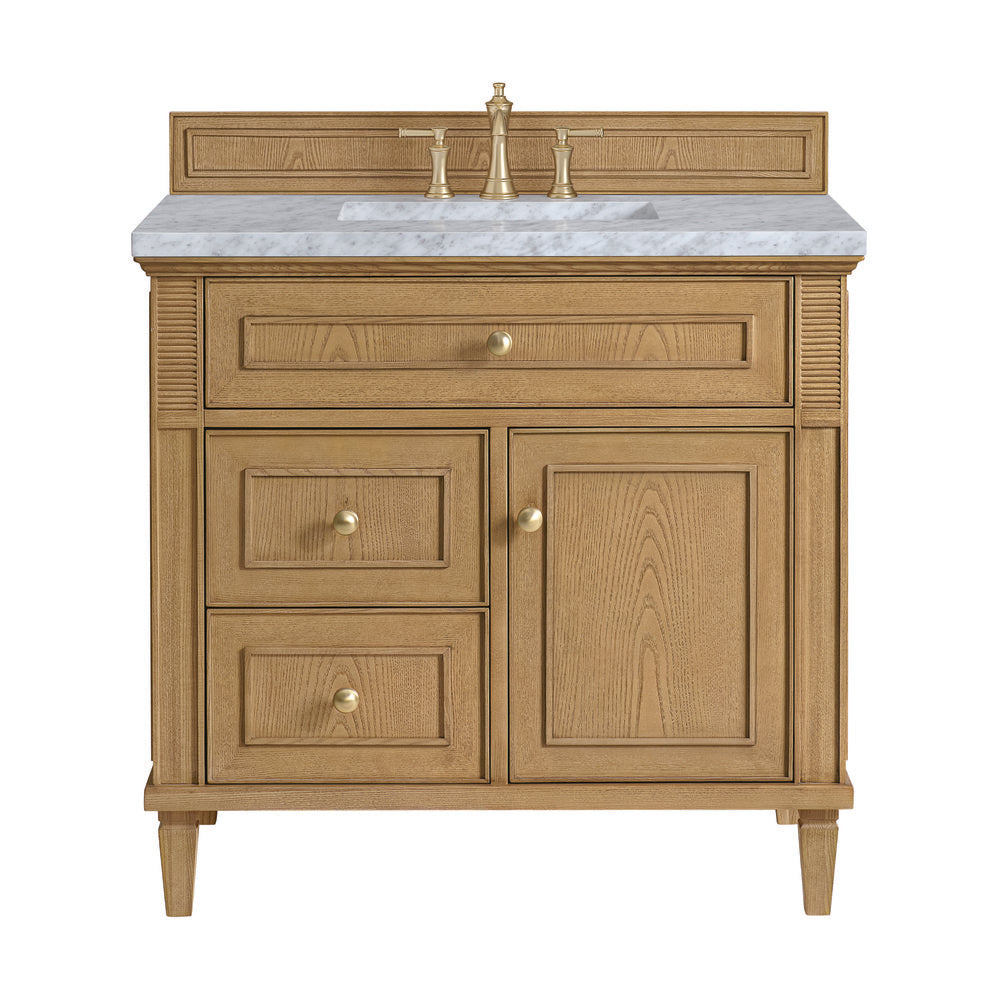 James Martin - Lorelai 36" Single Vanity, Light Natural Oak w/ 3 CM Carrara White Marble Top - 424-V36-LNO-3CAR view 1