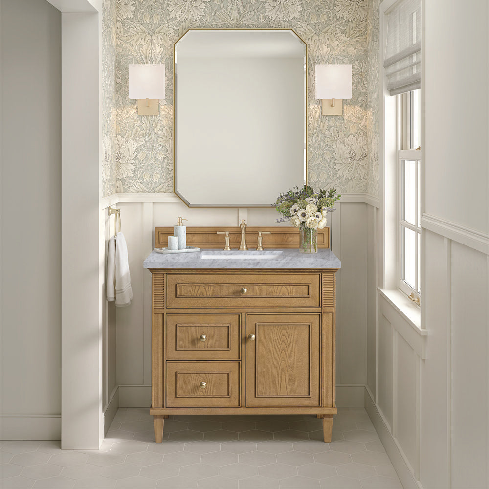 James Martin - Lorelai 36" Single Vanity, Light Natural Oak w/ 3 CM Carrara White Marble Top - 424-V36-LNO-3CAR view 3
