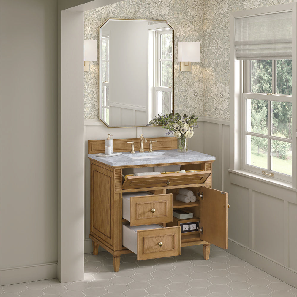 James Martin - Lorelai 36" Single Vanity, Light Natural Oak w/ 3 CM Carrara White Marble Top - 424-V36-LNO-3CAR view 5
