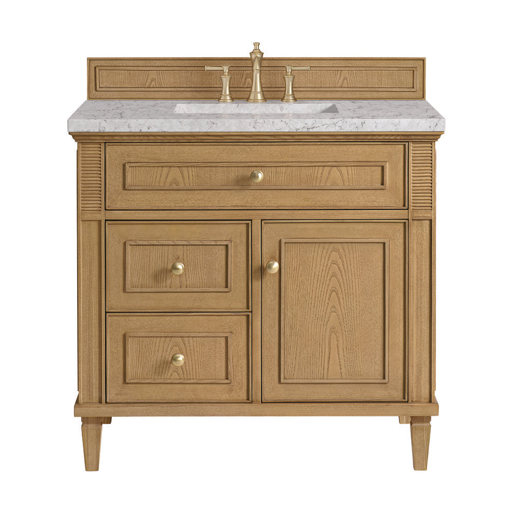 James Martin - Lorelai 36" Single Vanity, Light Natural Oak w/ 3 CM Eternal Jasmine Pearl Silestone Top - 424-V36-LNO-3EJP view 1