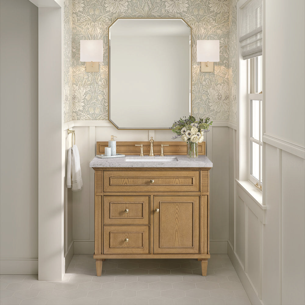 James Martin - Lorelai 36" Single Vanity, Light Natural Oak w/ 3 CM Eternal Jasmine Pearl Silestone Top - 424-V36-LNO-3EJP view 3