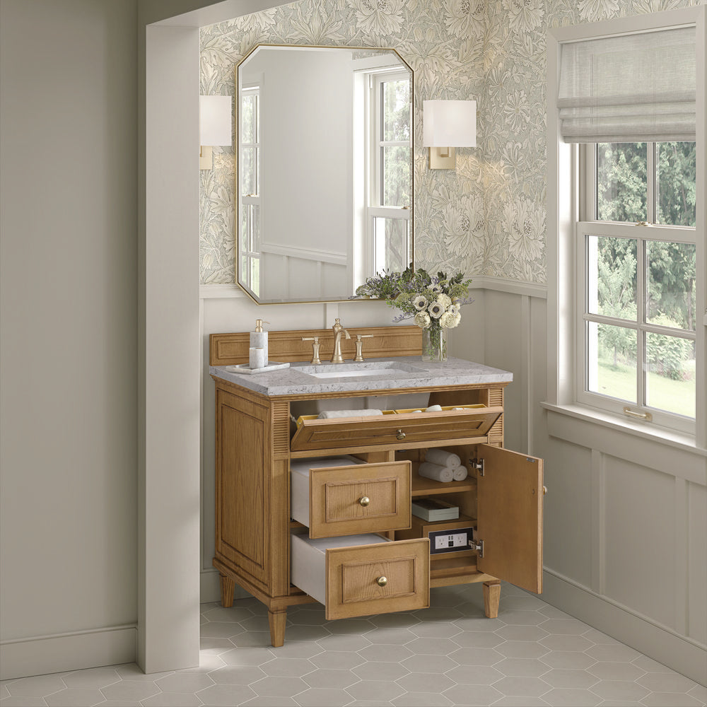 James Martin - Lorelai 36" Single Vanity, Light Natural Oak w/ 3 CM Eternal Jasmine Pearl Silestone Top - 424-V36-LNO-3EJP view 5
