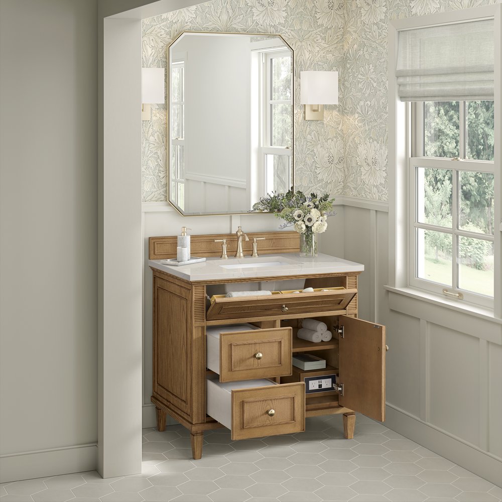 James Martin - Lorelai 36" Single Vanity, Light Natural Oak, w/ 3 CM Siberian Silestone Top - 424-V36-LNO-3SFR view 5