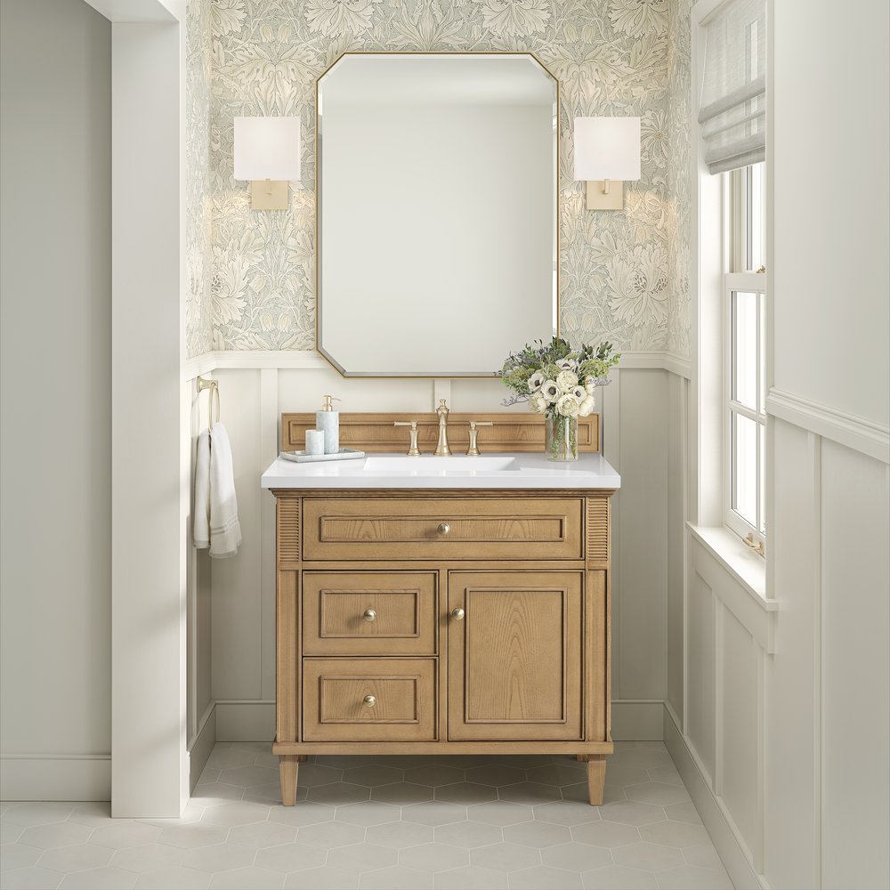 James Martin - Lorelai 36" Single Vanity, Light Natural Oak w/ 3 CM White Zeus Silestone Top - 424-V36-LNO-3WZ view 3