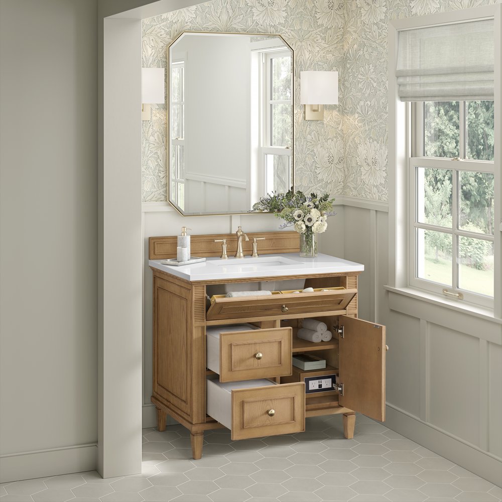 James Martin - Lorelai 36" Single Vanity, Light Natural Oak w/ 3 CM White Zeus Silestone Top - 424-V36-LNO-3WZ view 5