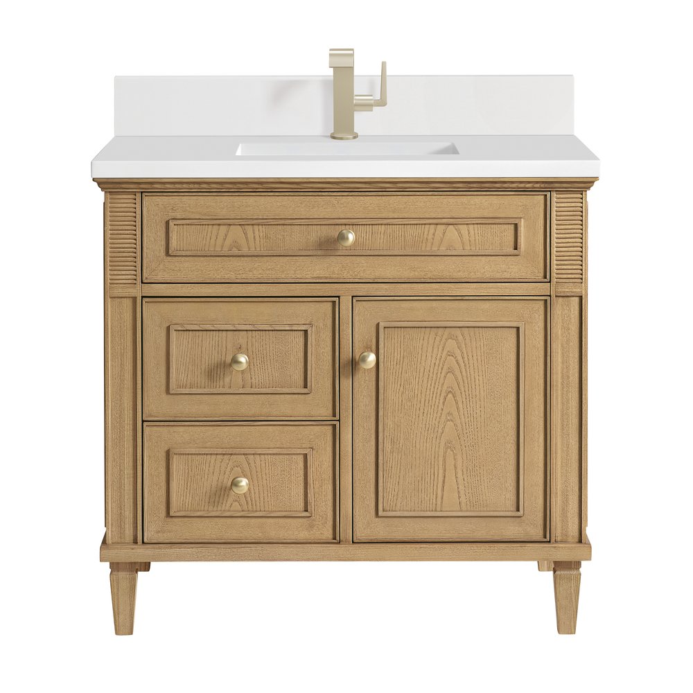 James Martin - Lorelai 36" Single Vanity, Light Natural Oak w/ Single Hole 3 CM White Zeus Silestone Top & Backsplash - 424-V36-LNO-1WZ view 1