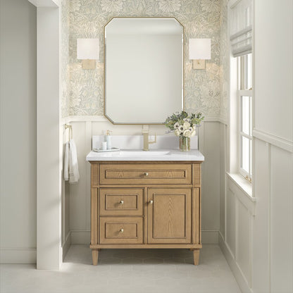 James Martin - Lorelai 36" Single Vanity, Light Natural Oak w/ Single Hole 3 CM White Zeus Silestone Top & Backsplash - 424-V36-LNO-1WZ view 2