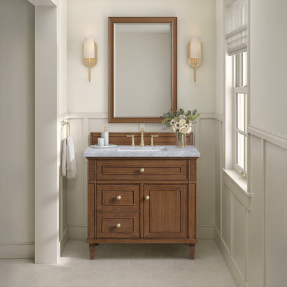 James Martin - Lorelai 36" Single Vanity, Mid-Century Walnut w/ 3 CM Carrara White Marble Top - 424-V36-WLT-3CAR view 4