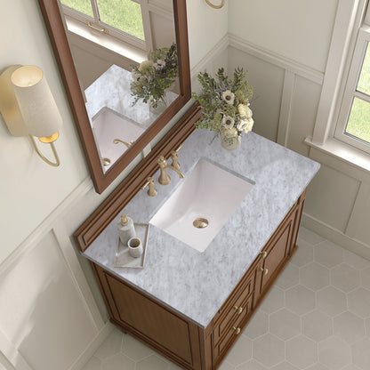 James Martin - Lorelai 36" Single Vanity, Mid-Century Walnut w/ 3 CM Carrara White Marble Top - 424-V36-WLT-3CAR view 8
