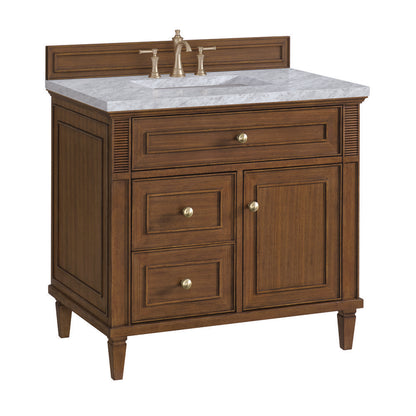 James Martin - Lorelai 36" Single Vanity, Mid-Century Walnut w/ 3 CM Carrara White Marble Top - 424-V36-WLT-3CAR view 11