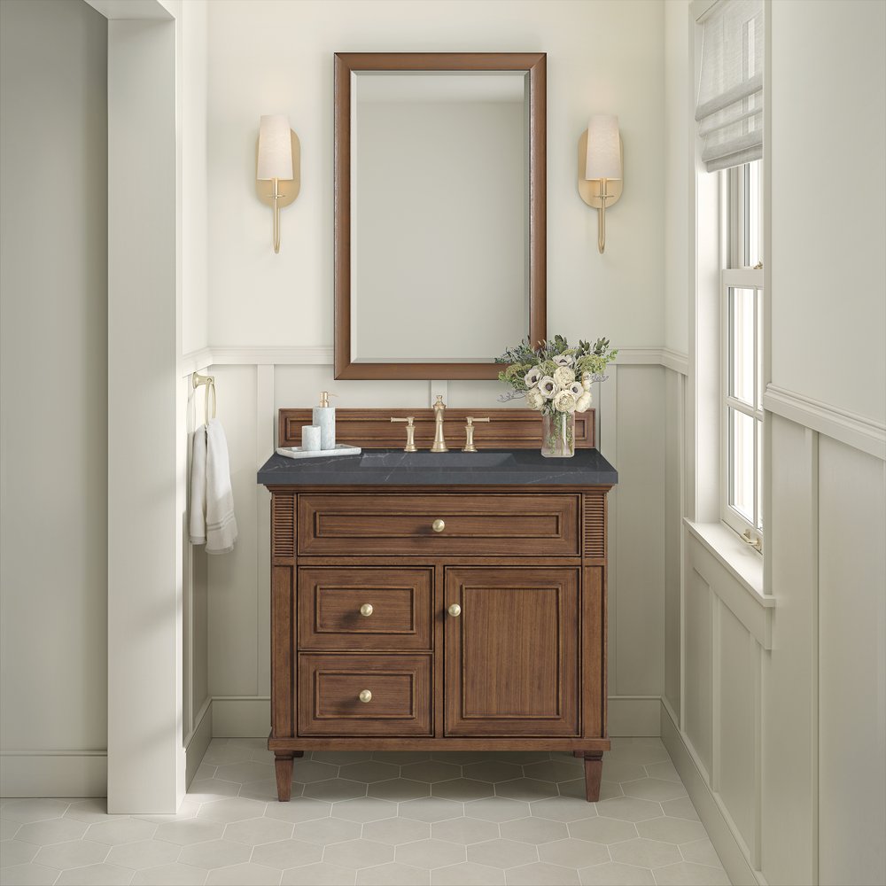 James Martin - Lorelai 36" Single Vanity, Mid-Century Walnut w/ 3 CM Charcoal Soapstone Silestone Top - 424-V36-WLT-3CSP view 2