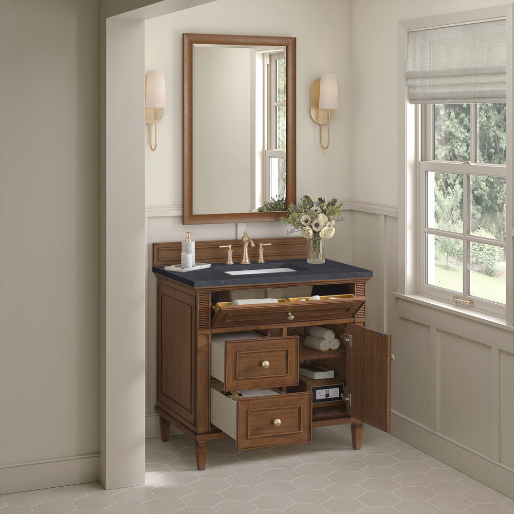 James Martin - Lorelai 36" Single Vanity, Mid-Century Walnut w/ 3 CM Charcoal Soapstone Silestone Top - 424-V36-WLT-3CSP view 5