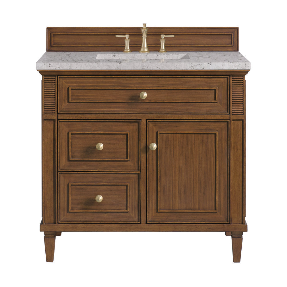 James Martin - Lorelai 36" Single Vanity, Mid-Century Walnut w/ 3 CM Eternal Jasmine Pearl Silestone Top - 424-V36-WLT-3EJP view 1