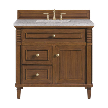 James Martin - Lorelai 36" Single Vanity, Mid-Century Walnut w/ 3 CM Eternal Jasmine Pearl Silestone Top - 424-V36-WLT-3EJP view 1